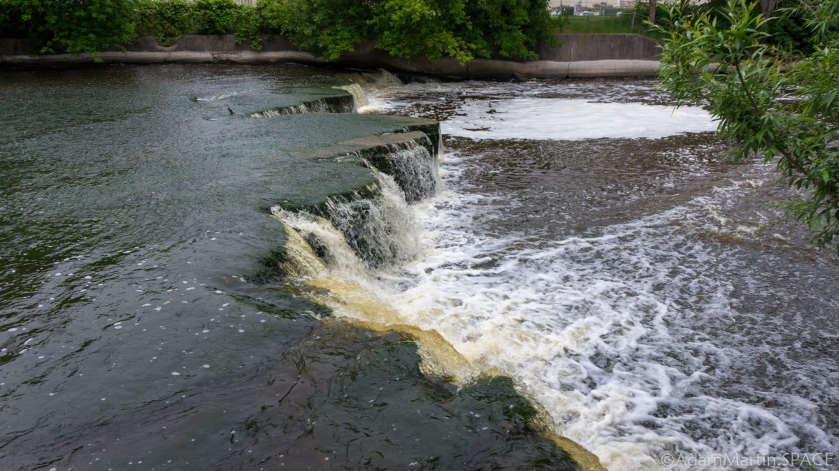 Sheboygan Falls waterfall and historic downtown area along the Sheboygan River
